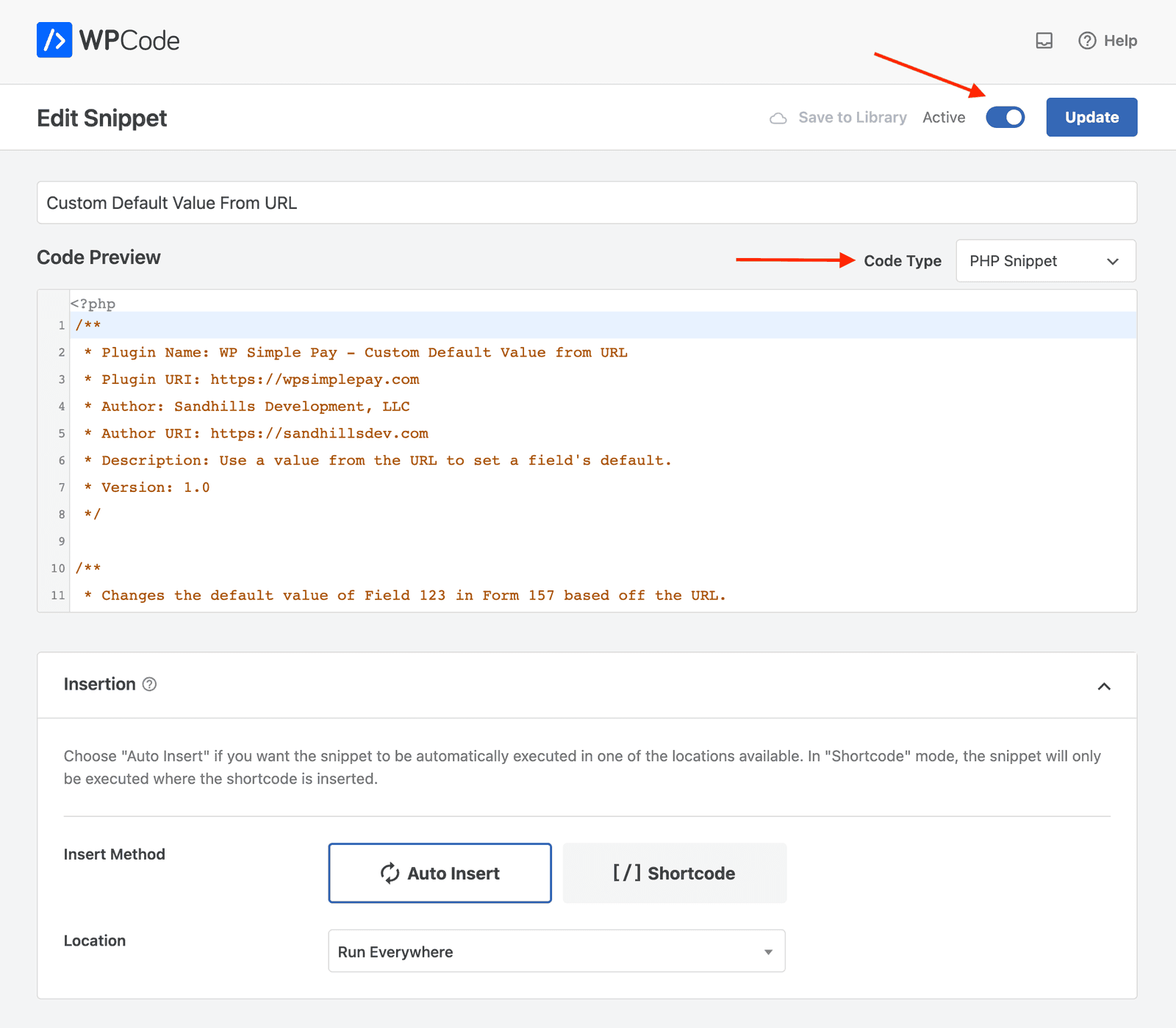 カスタムコードスニペット WP Code を追加