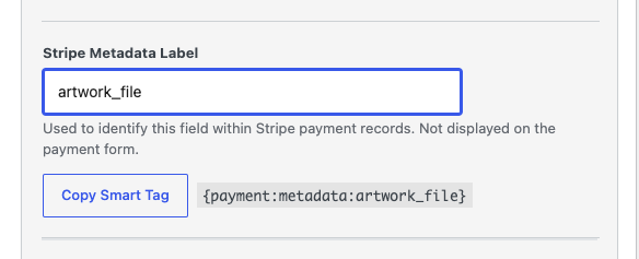 L'impostazione Etichetta metadati Stripe con il pulsante Copia Smart Tag