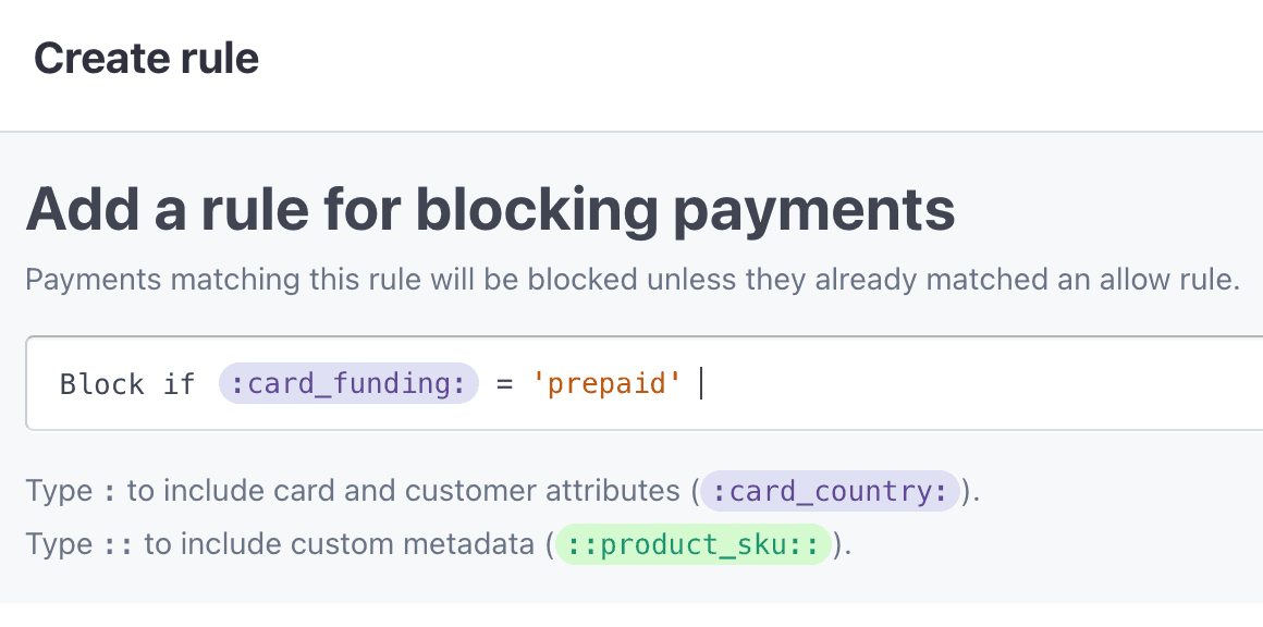 Stripe Radar-Regel zum Blockieren von Prepaid-Kreditkarten
