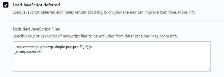 wp simple pay wp rocket ustawienia ładuj javascript z odroczeniem