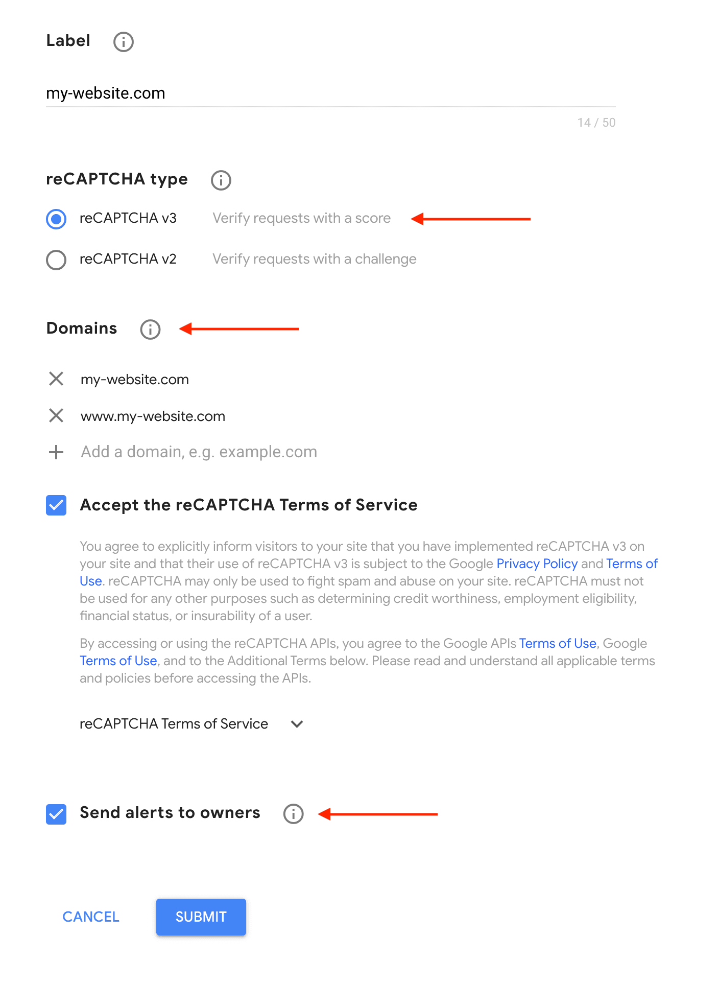 Ustawienia Google reCAPTCHA
