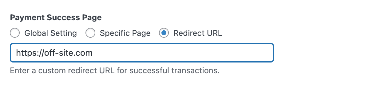 URL przekierowania strony sukcesu płatności w kreatorze formularzy WP Simple Pay