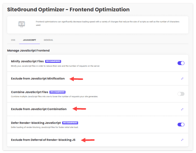 ustawienia optymalizacji siteground optimizer.