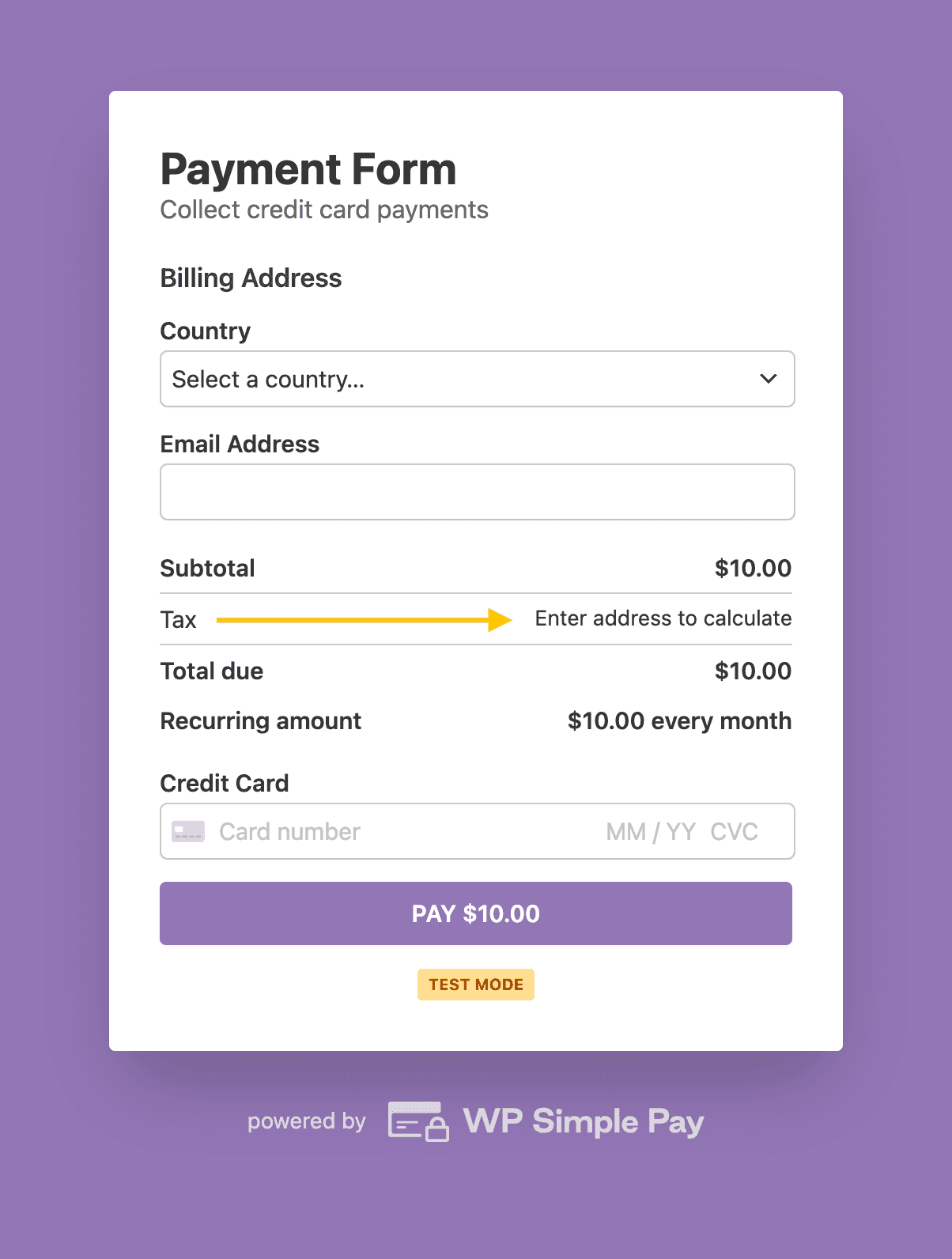 WP Simple Payの自動税計算には住所が必要です