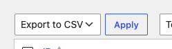 El menú de acciones masivas con Exportar a CSV seleccionado