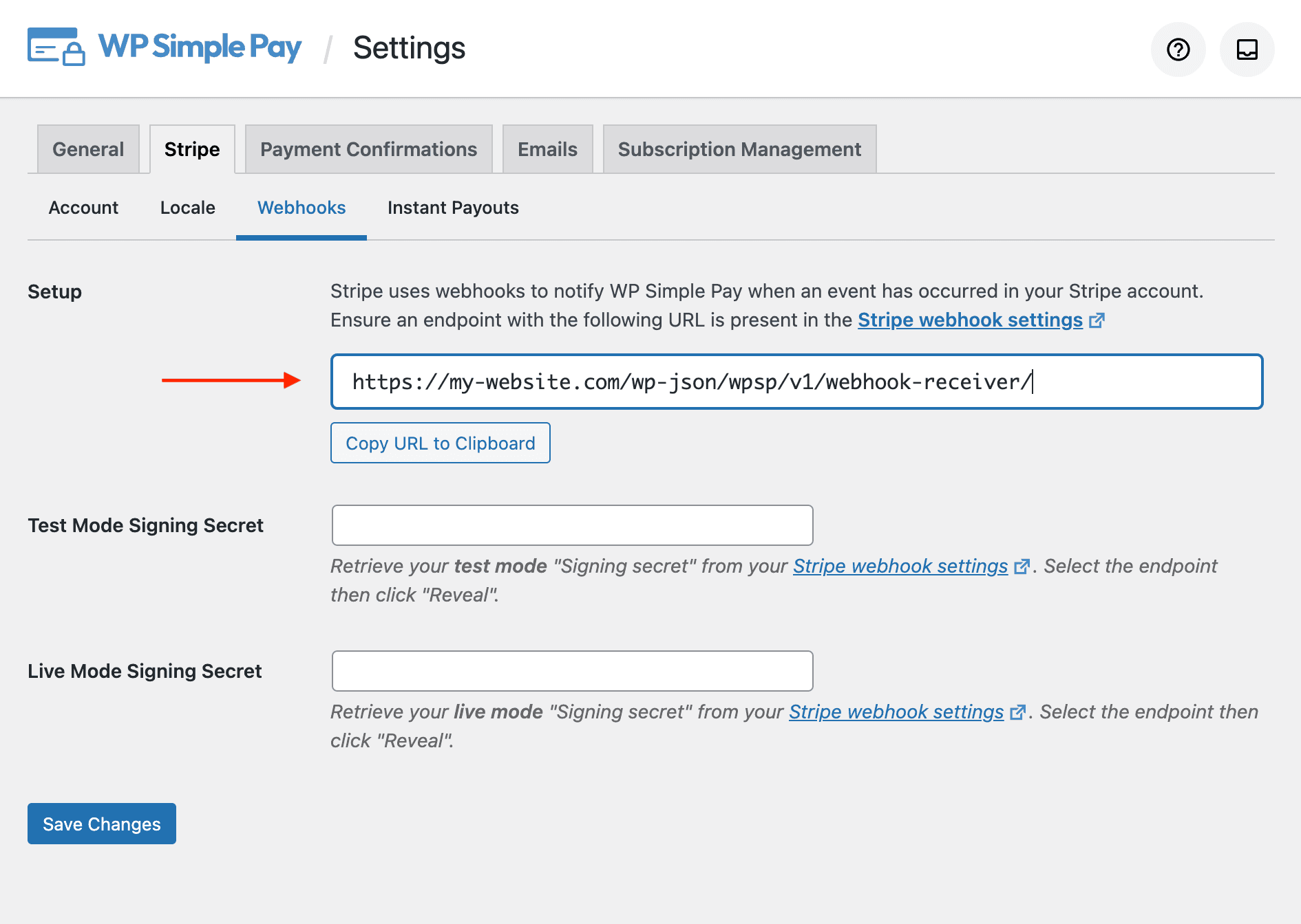 WP Simple Pay Webhookエンドポイント設定