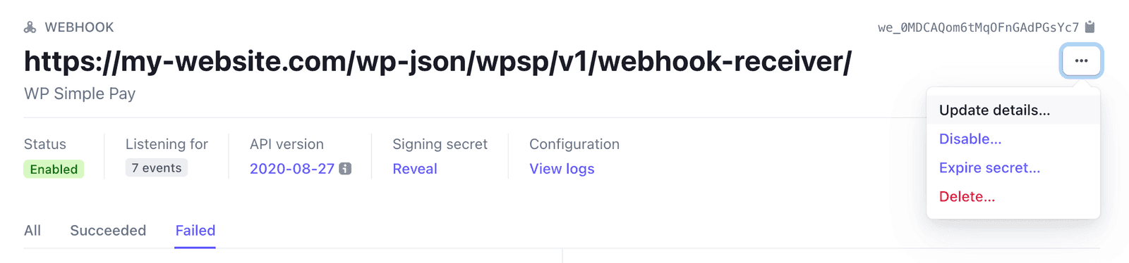 Stripe Webhookエンドポイントの詳細を更新