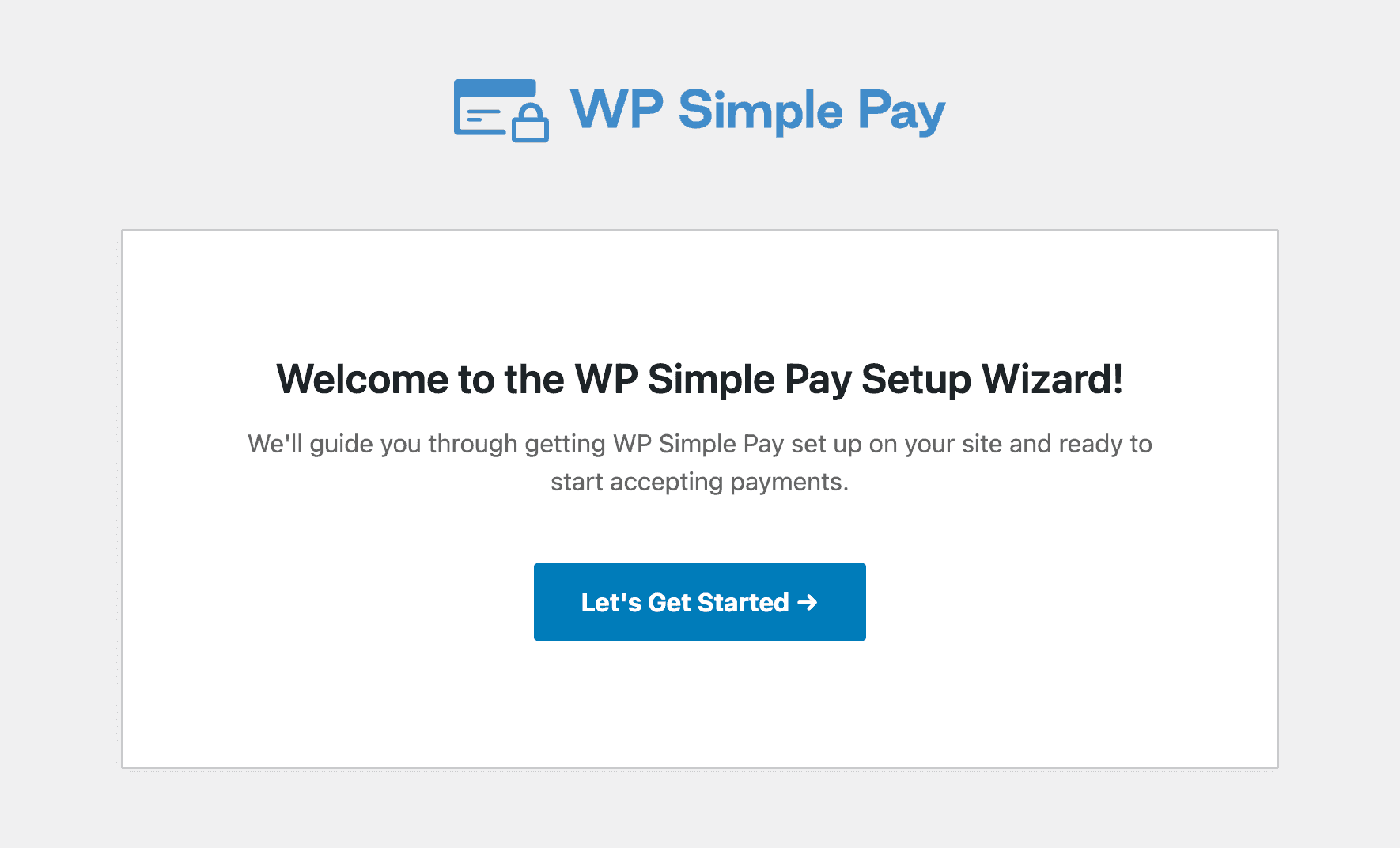 Kreator konfiguracji WP Simple Pay krok 1