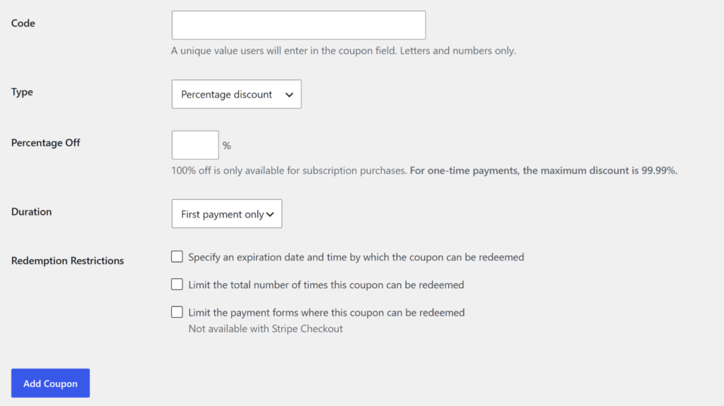 Add coupon details