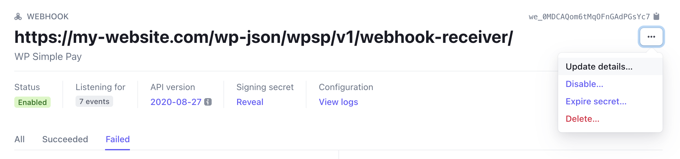 Update Stripe webhook endpoint details