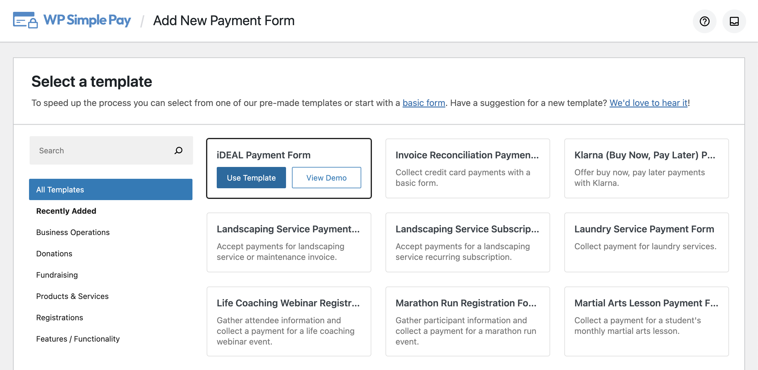 select ideal form template wordpress