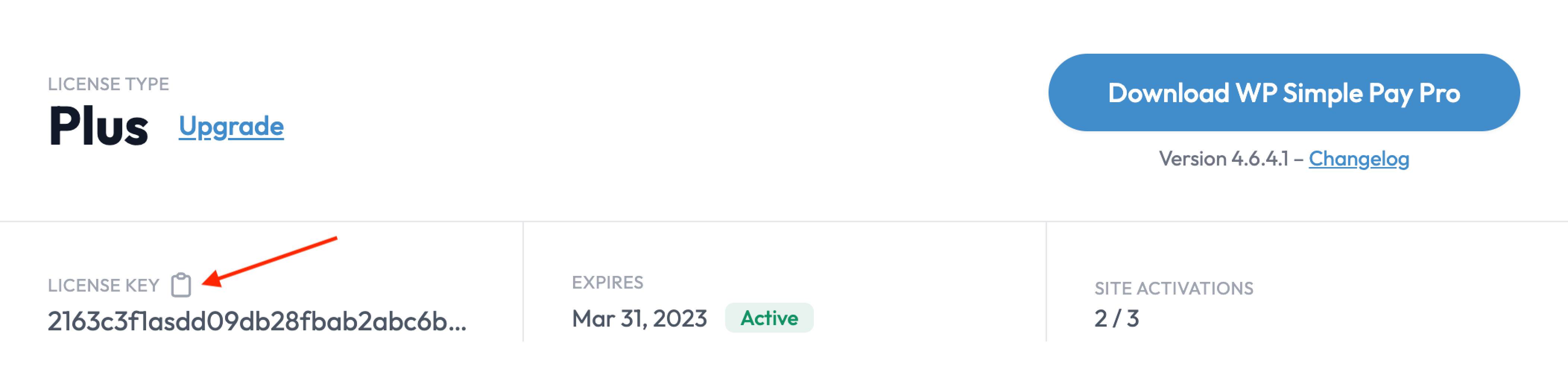 copy the license key from your wp simple payaccount