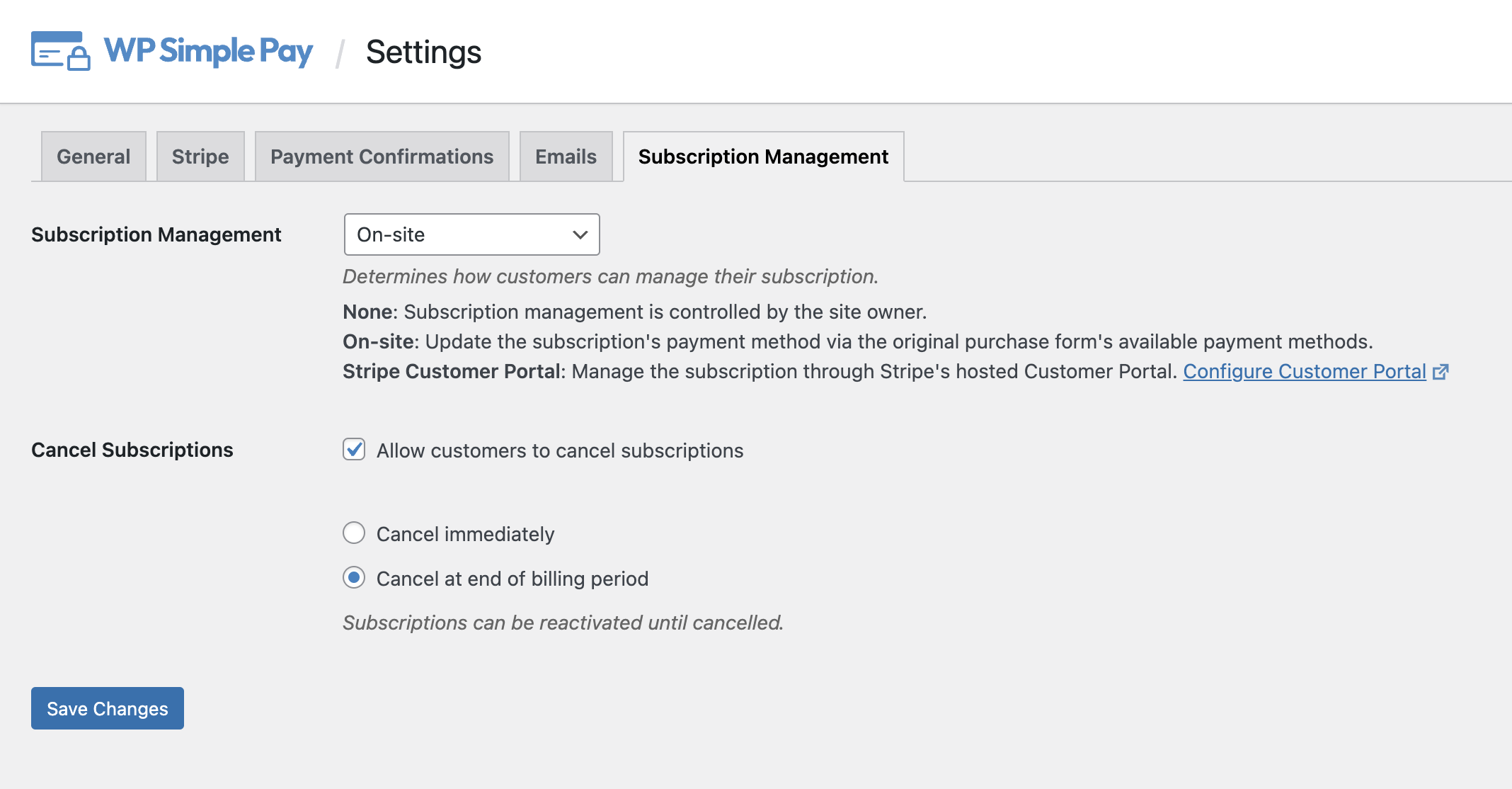 subscription management settings