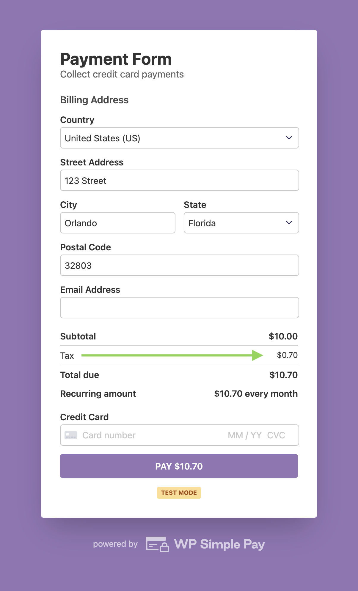 WP Simple Pay automatic tax calculation with address