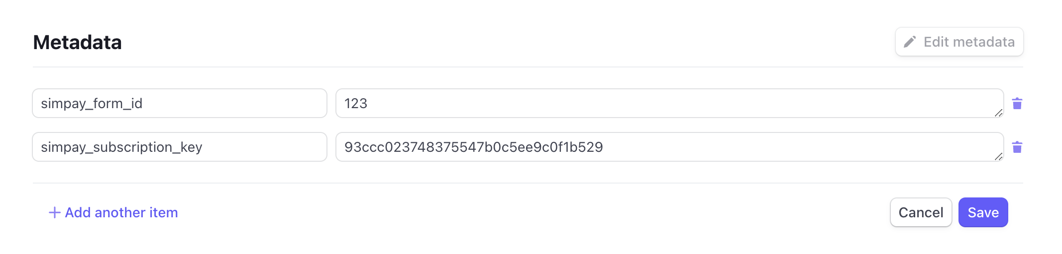 Subscription management metadata in Stripe