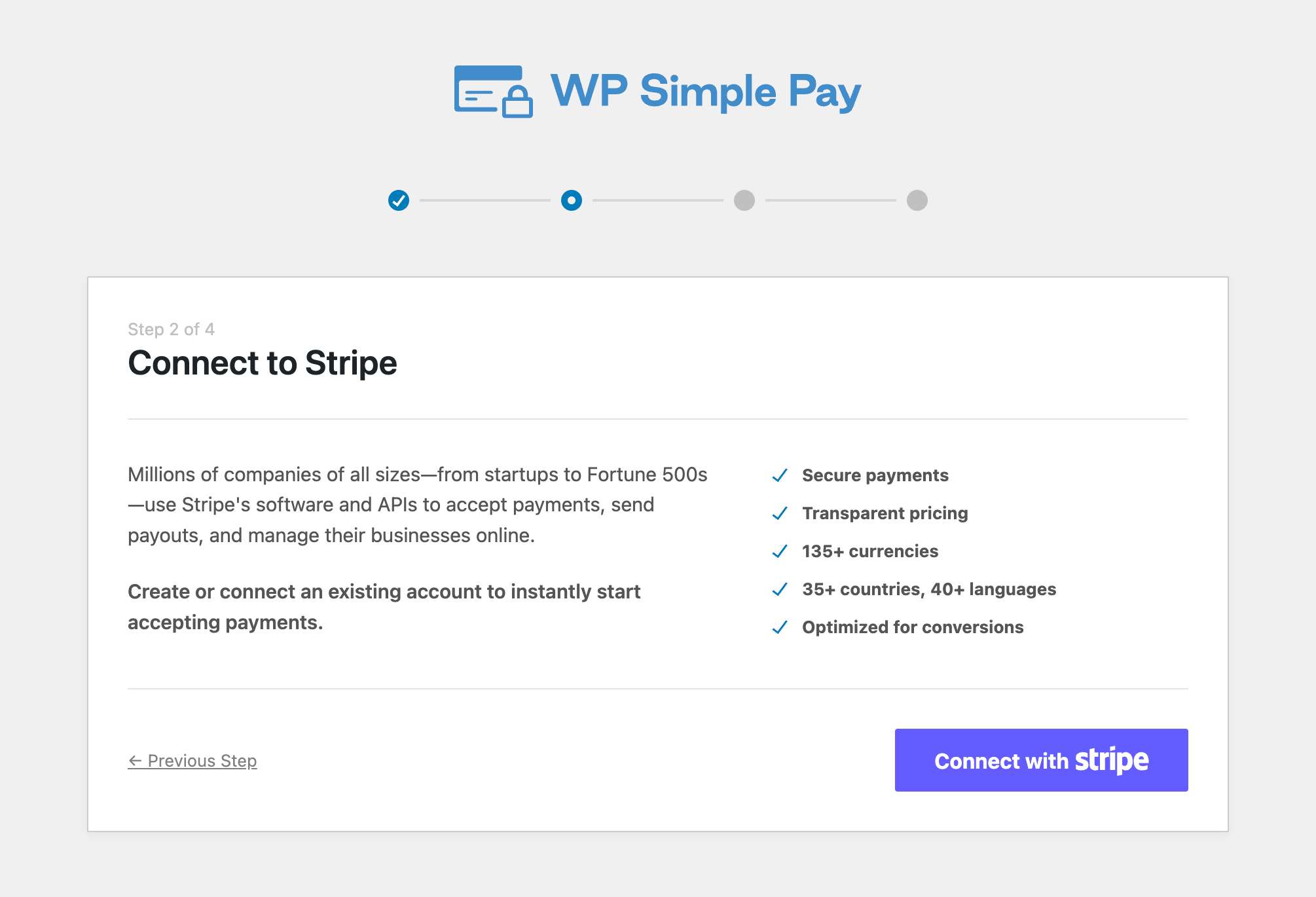 setup-wizard-step-2-connect-with-stripe - WP Simple Pay WP Simple Pay setup wizard Connect with Stripe