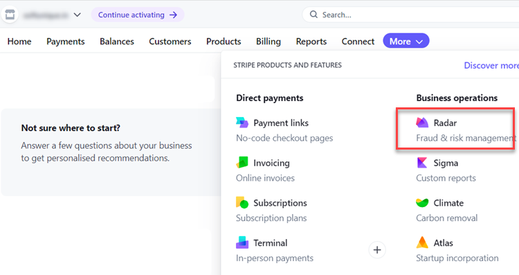 stripe radar signup