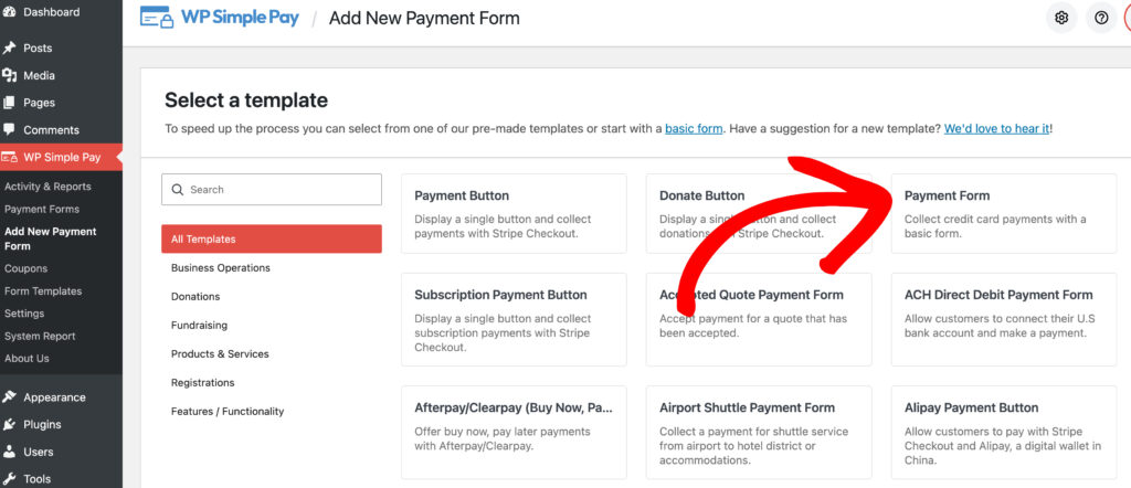 wp simple pay pre-built payment forms