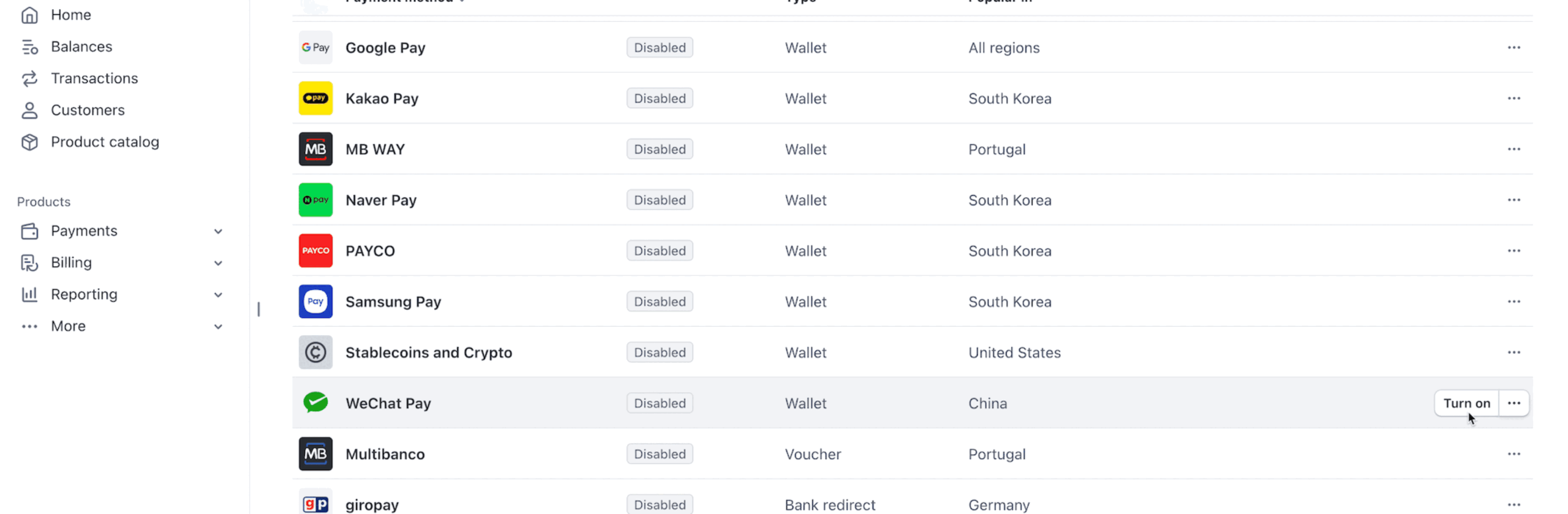 wechat pay in stripe dashboard