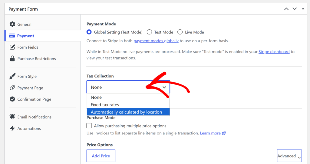 Change tax collection settings Change tax collection settings