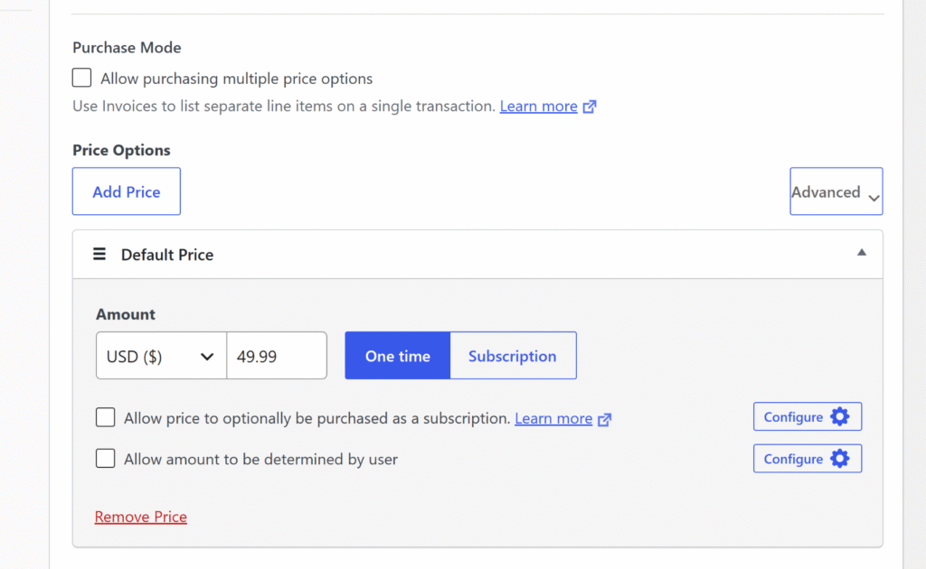 Add price details to form