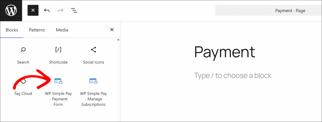 Add the WP Simple Pay payment form block