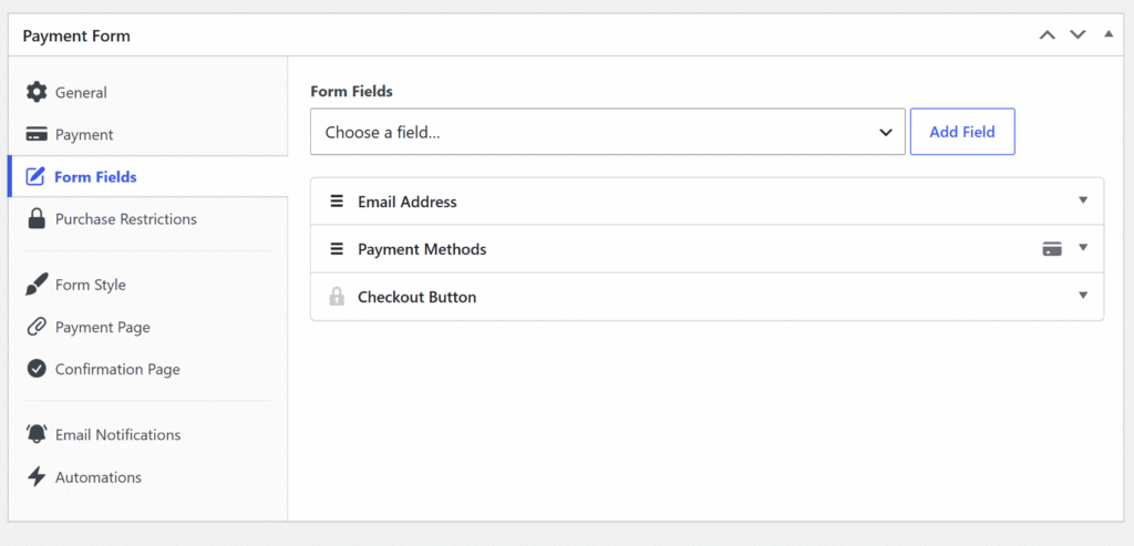 Choose payment form fields