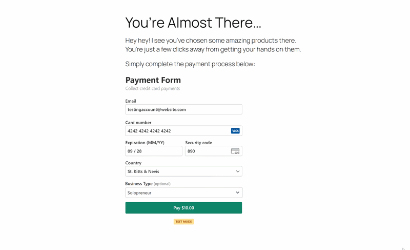 Aperçu du formulaire de paiement à logique conditionnelle Aperçu du formulaire de paiement à logique conditionnelle