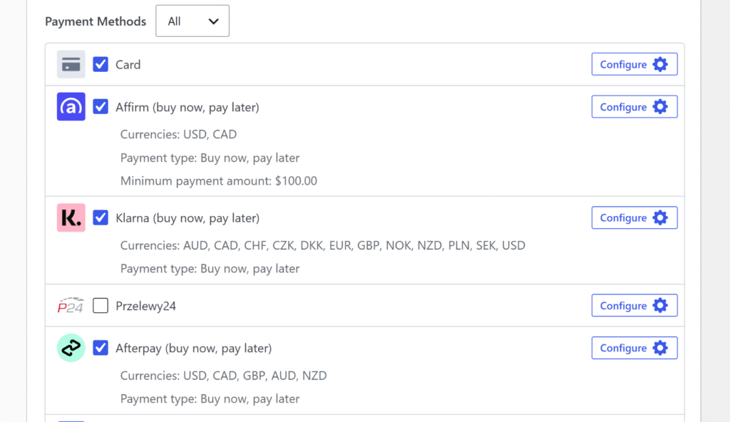 Select BNPL payment methods