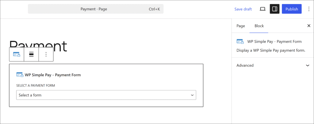 Select payment form from dropdown