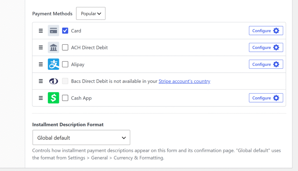 Select payment methods