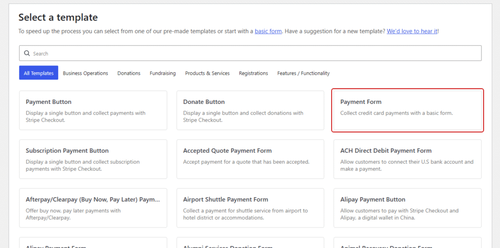 Sélectionnez un nouveau modèle de formulaire de paiement Sélectionnez un nouveau modèle de formulaire de paiement