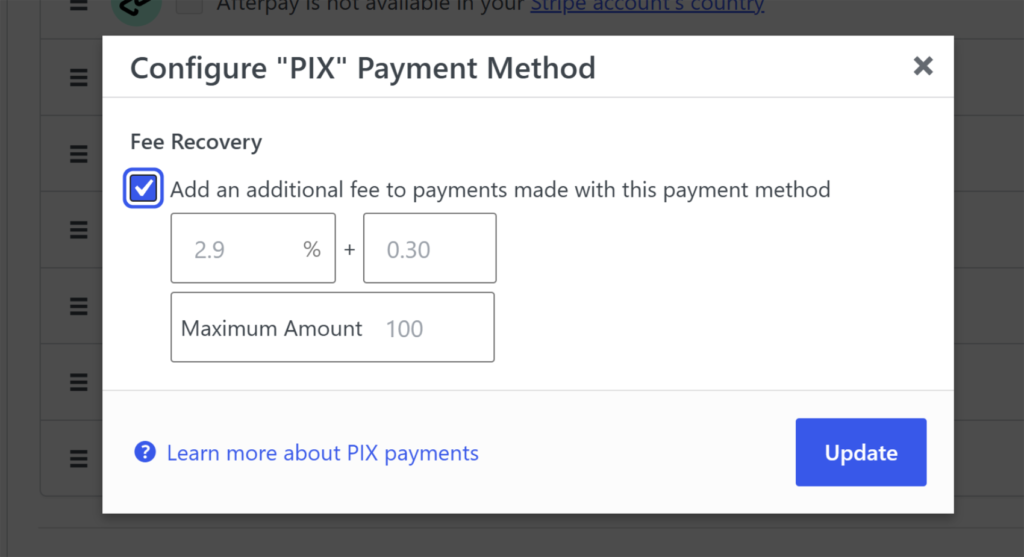 Add fee recovery for Pix