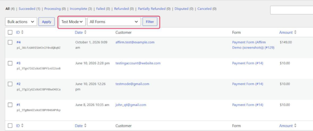 Enter transactions filters Enter transactions filters