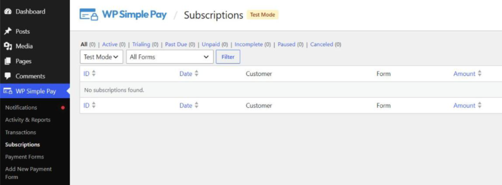 Subscriptions page Subscriptions page